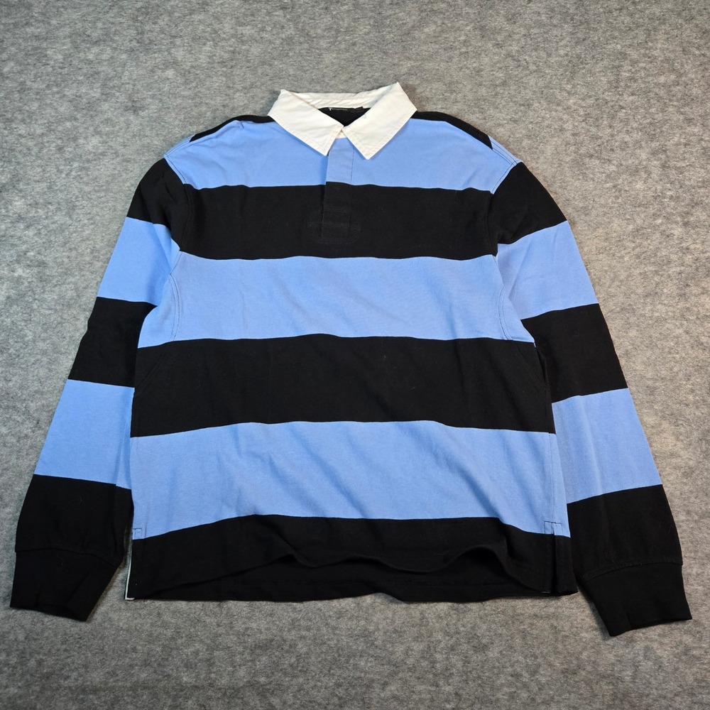 T Alexander Wang Mens Blue Striped Preppy Rugby Shirt Medium